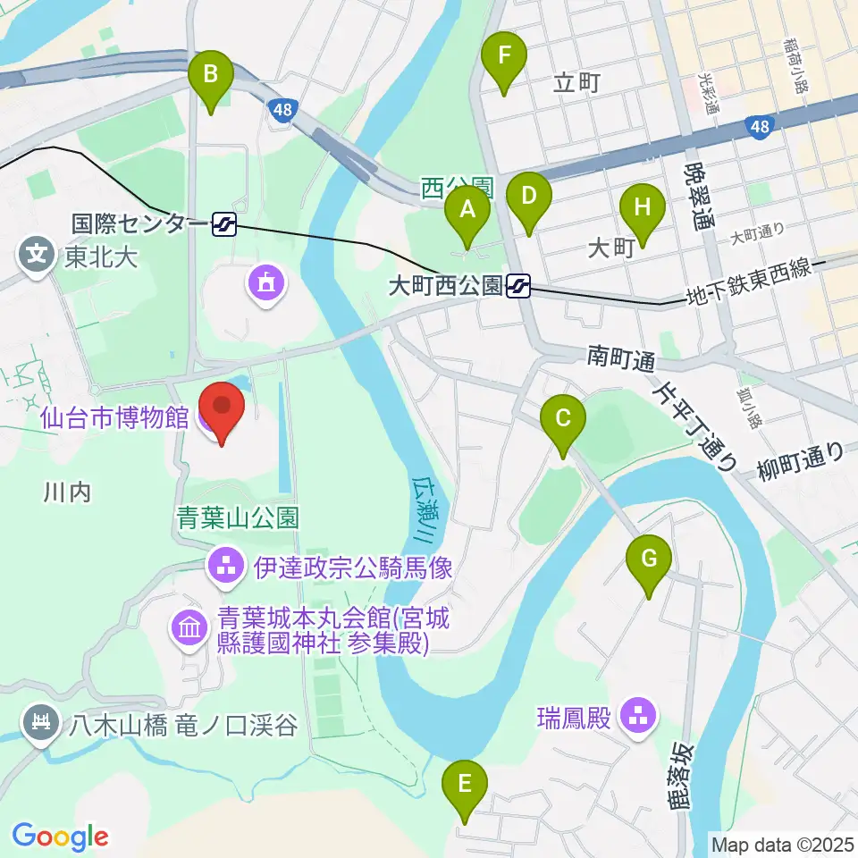 仙台市博物館周辺のホテル一覧地図