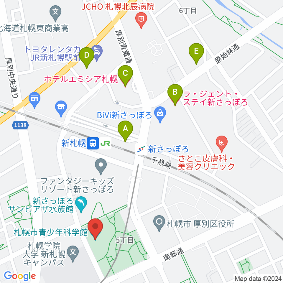 札幌市青少年科学館周辺のホテル一覧地図