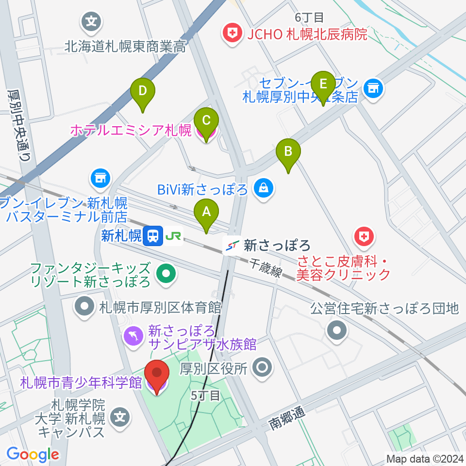 札幌市青少年科学館周辺のホテル一覧地図