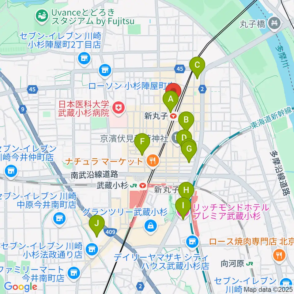 スタジオミュジック 新丸子店周辺のホテル一覧地図