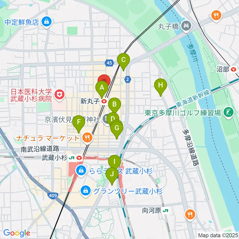 スタジオミュジック 新丸子店周辺のホテル一覧地図