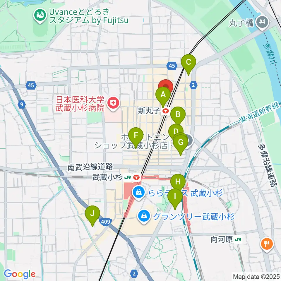 スタジオミュジック 新丸子店周辺のホテル一覧地図