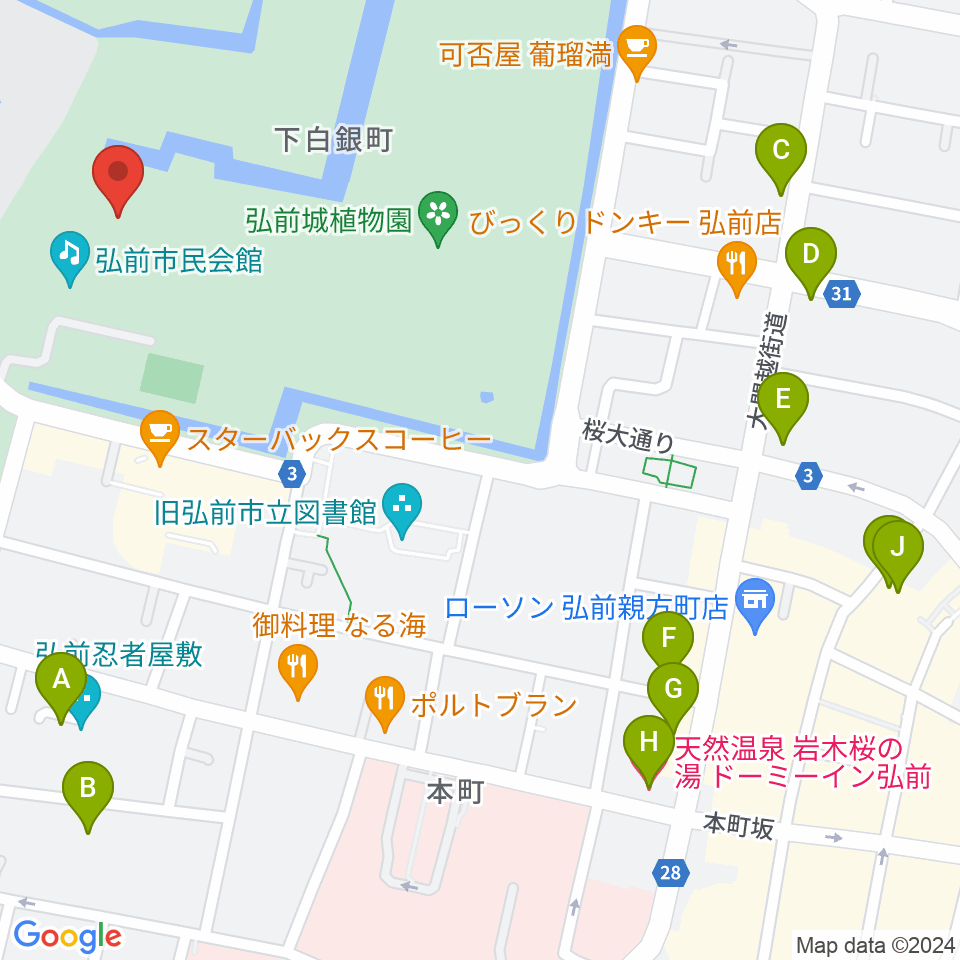 弘前市立博物館周辺のホテル一覧地図