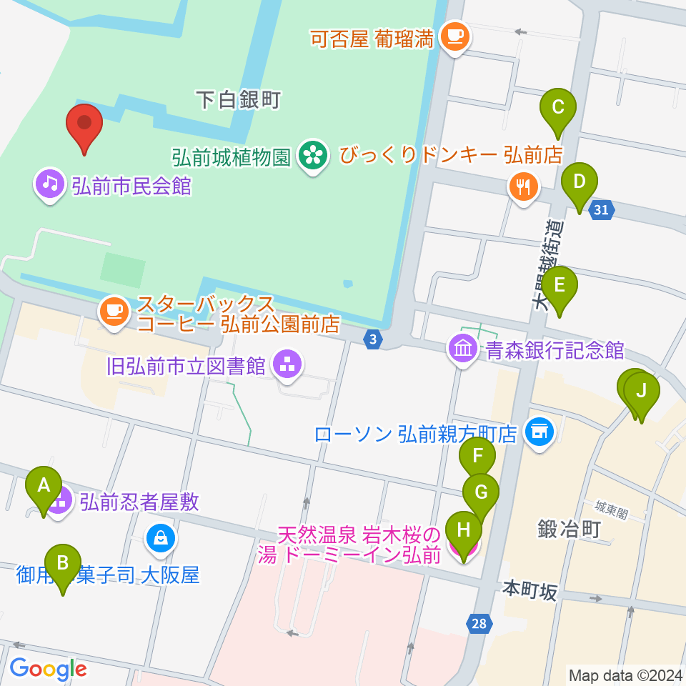 弘前市立博物館周辺のホテル一覧地図