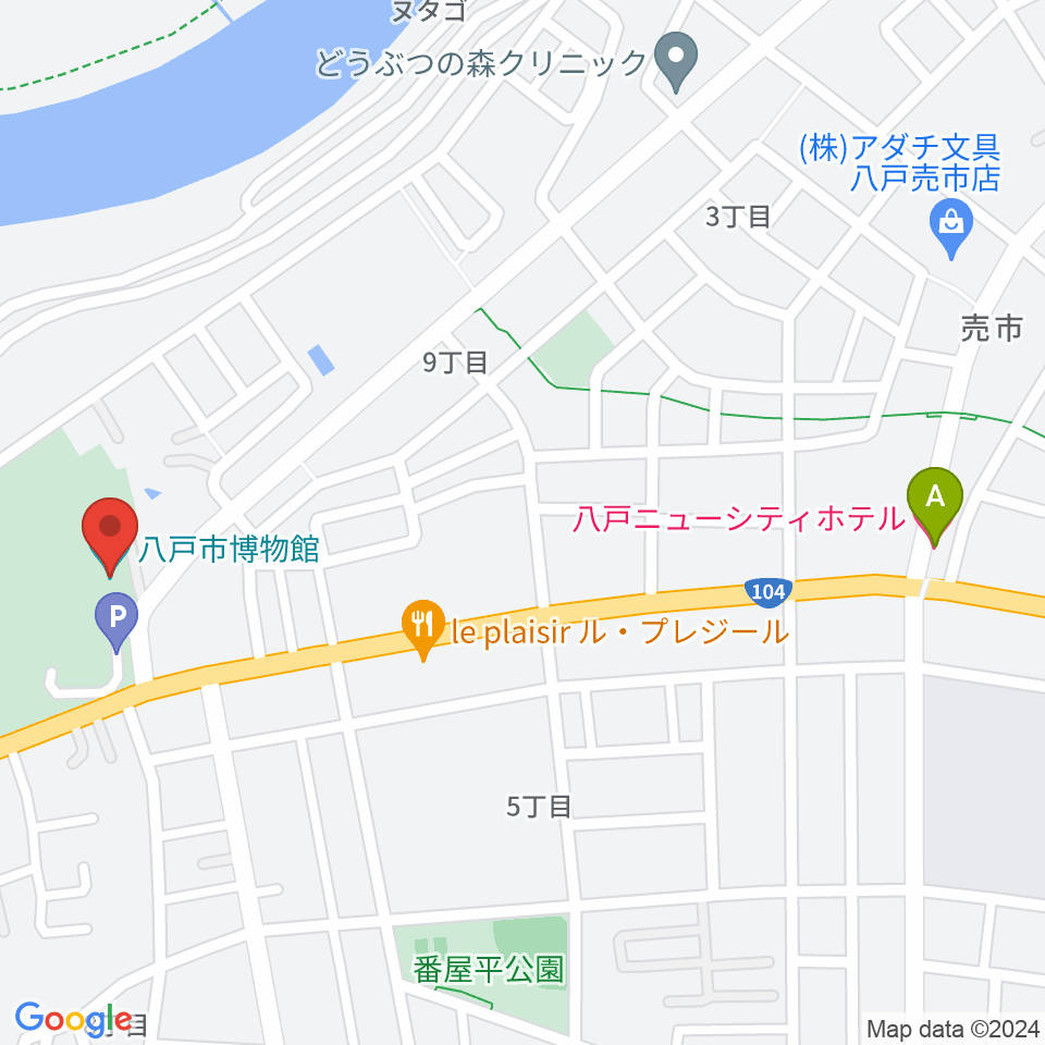 八戸市博物館周辺のホテル一覧地図