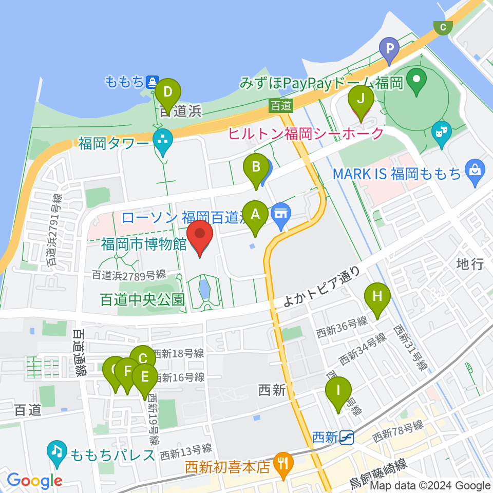 福岡市博物館周辺のホテル一覧地図