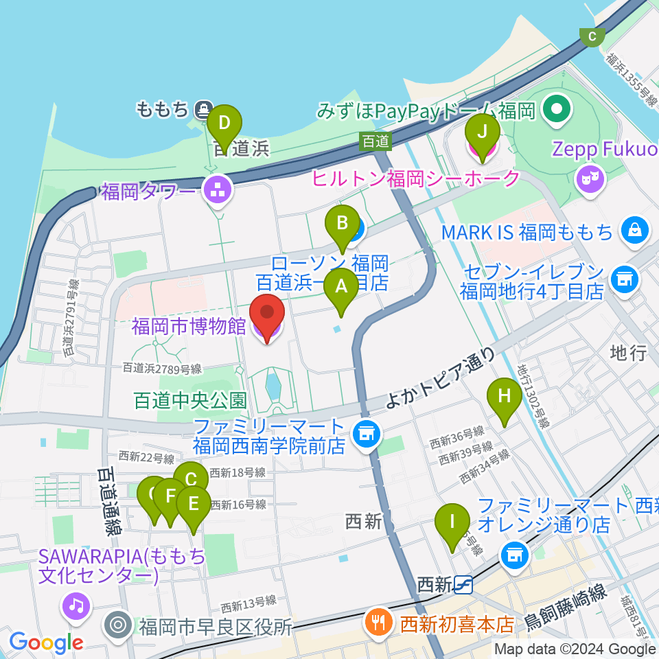 福岡市博物館周辺のホテル一覧地図