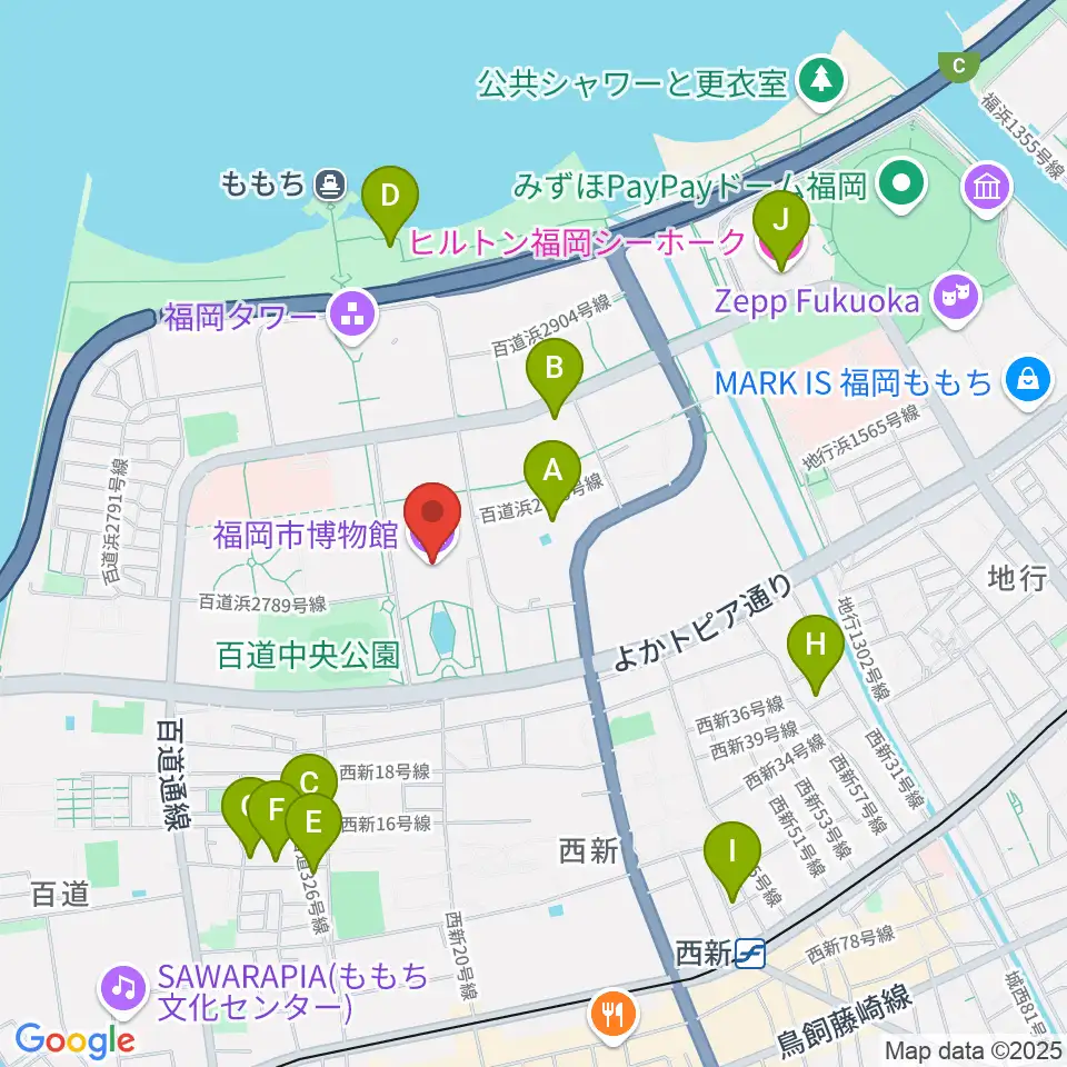 福岡市博物館周辺のホテル一覧地図