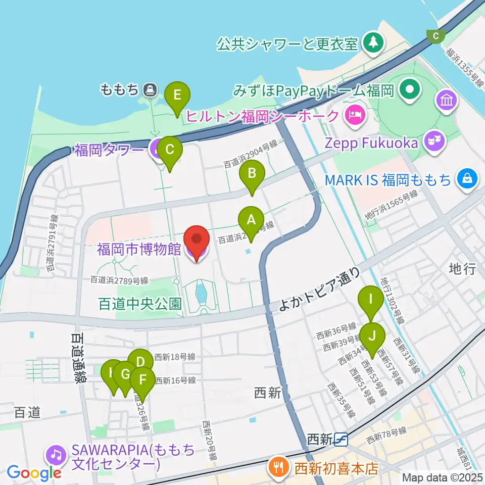 福岡市博物館周辺のホテル一覧地図