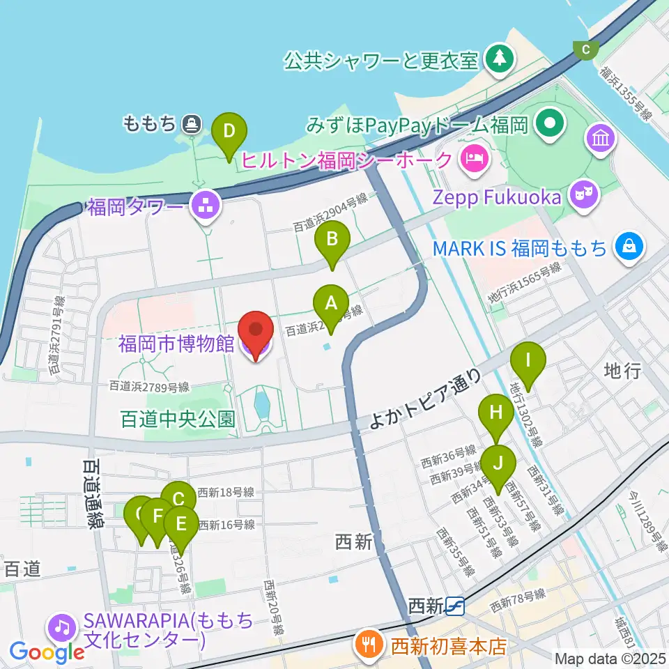 福岡市博物館周辺のホテル一覧地図