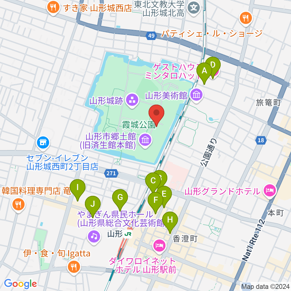 山形県立博物館周辺のホテル一覧地図