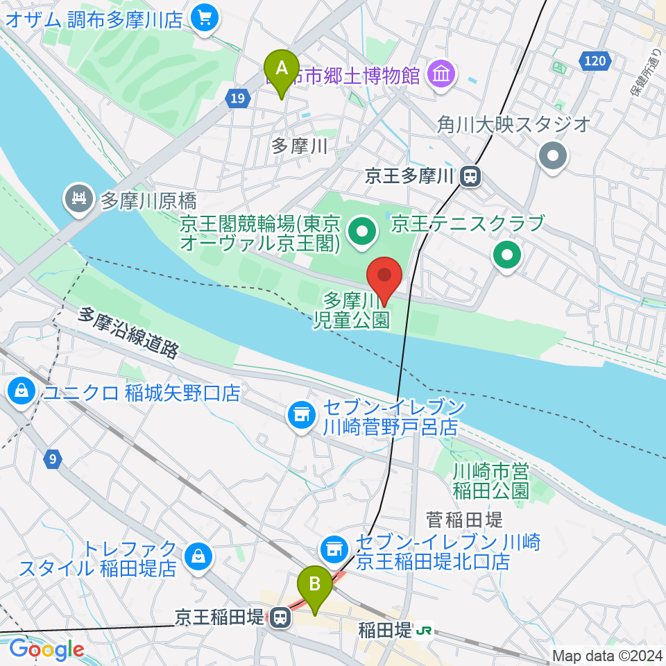 多摩川児童公園ソフトボール場周辺のホテル一覧地図