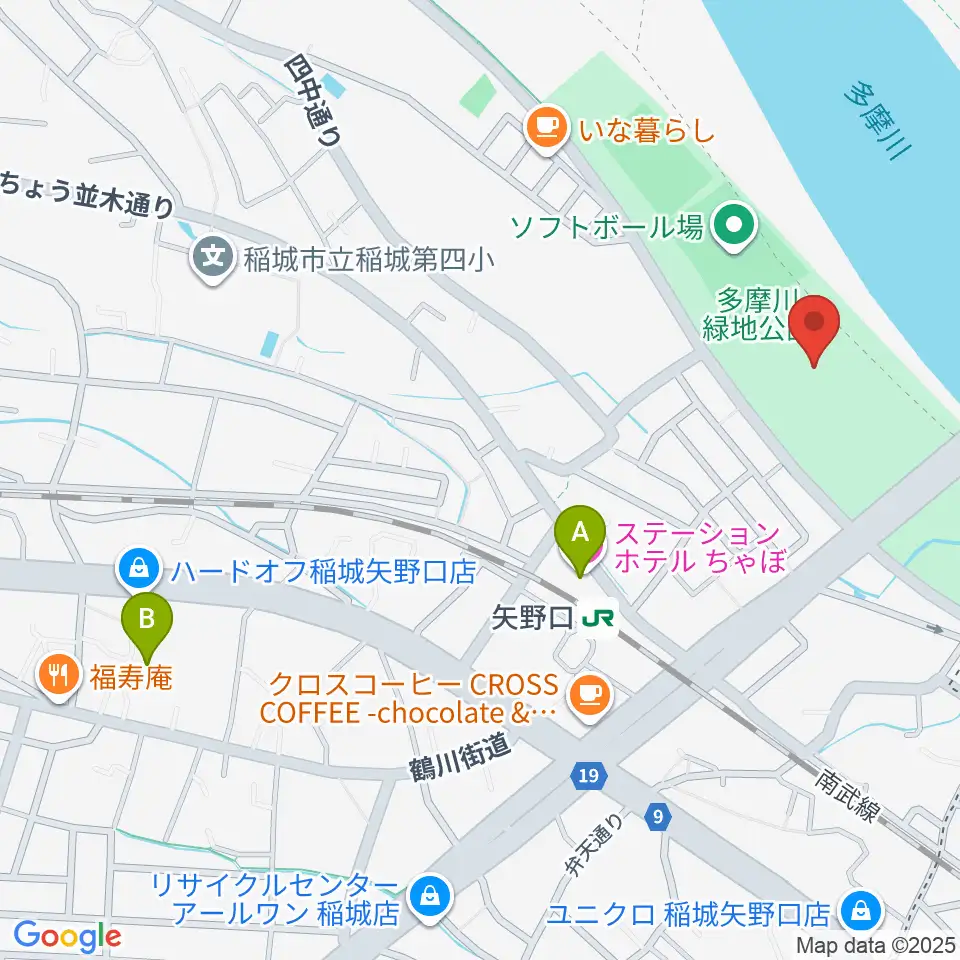 多摩川緑地公園野球場周辺のホテル一覧地図