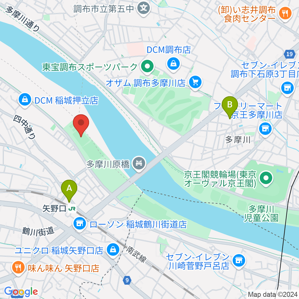 多摩川緑地公園多目的広場周辺のホテル一覧地図