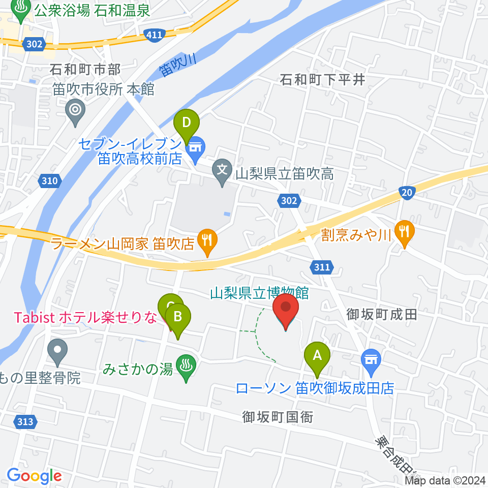 山梨県立博物館 かいじあむ周辺のホテル一覧地図