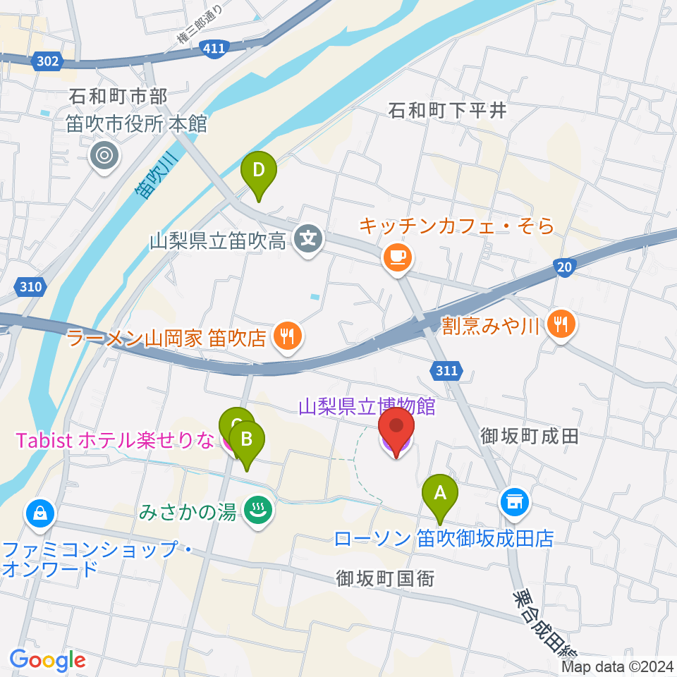 山梨県立博物館 かいじあむ周辺のホテル一覧地図