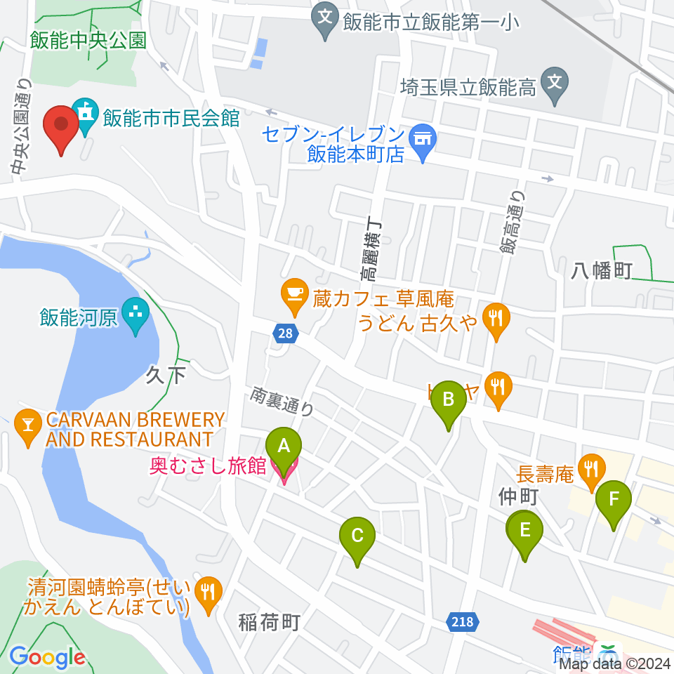 飯能市立博物館周辺のホテル一覧地図