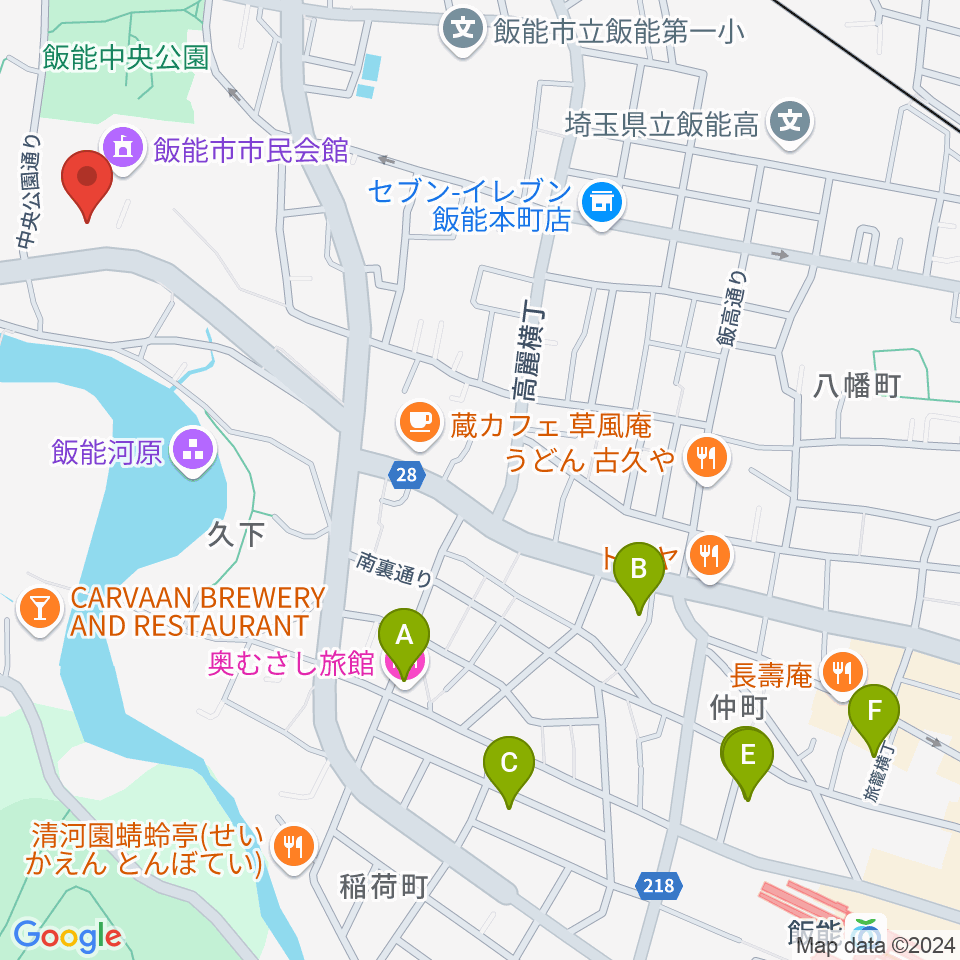 飯能市立博物館周辺のホテル一覧地図