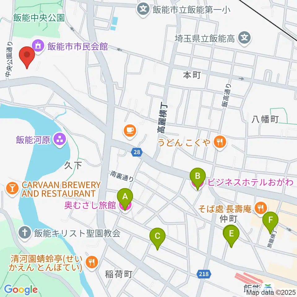 飯能市立博物館周辺のホテル一覧地図