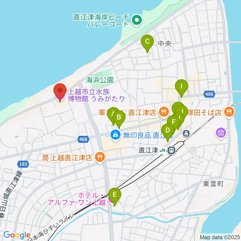 上越市立水族博物館うみがたり周辺のホテル一覧地図