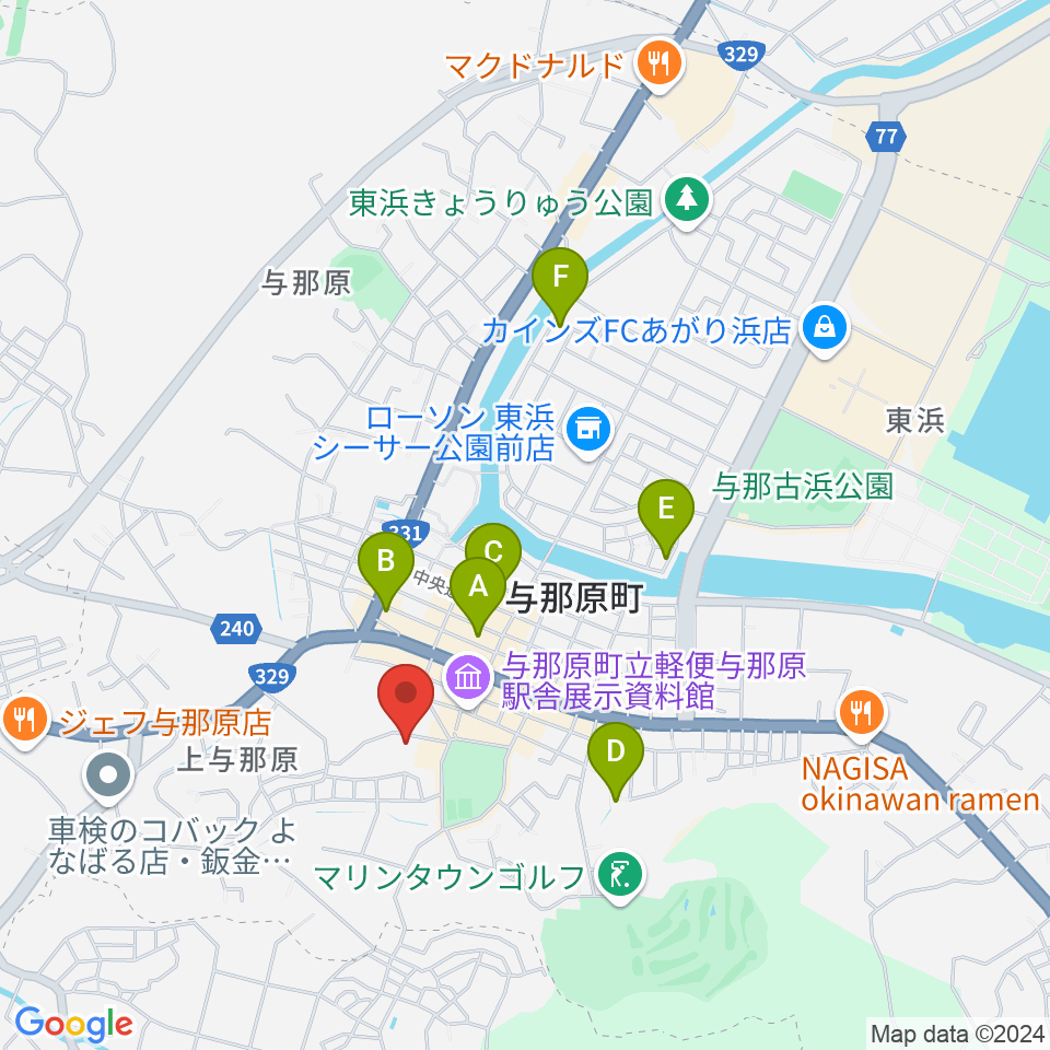 与那原町上の森かなちホール周辺のホテル一覧地図