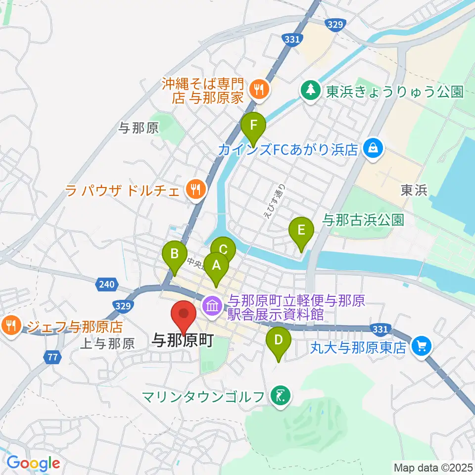 与那原町上の森かなちホール周辺のホテル一覧地図