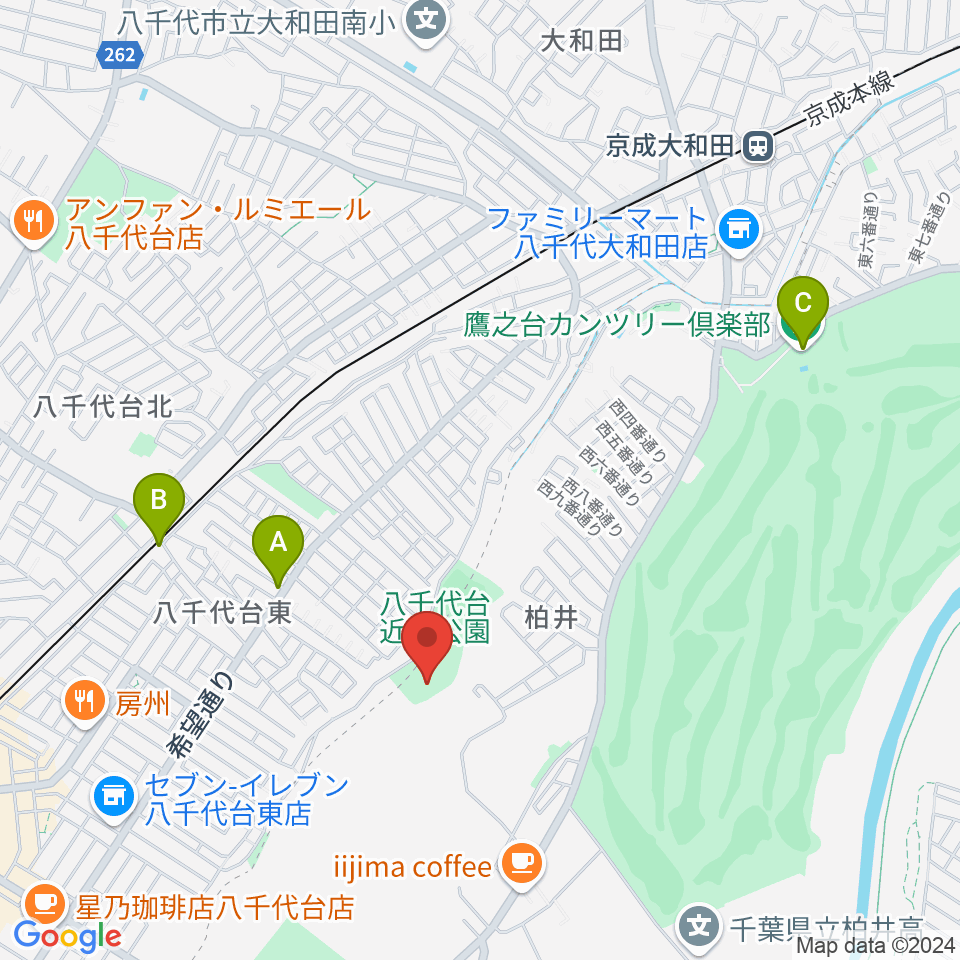 八千代台近隣公園小体育館周辺のホテル一覧地図