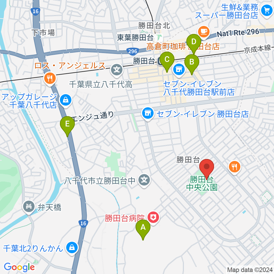 勝田台中央公園小体育館周辺のホテル一覧地図