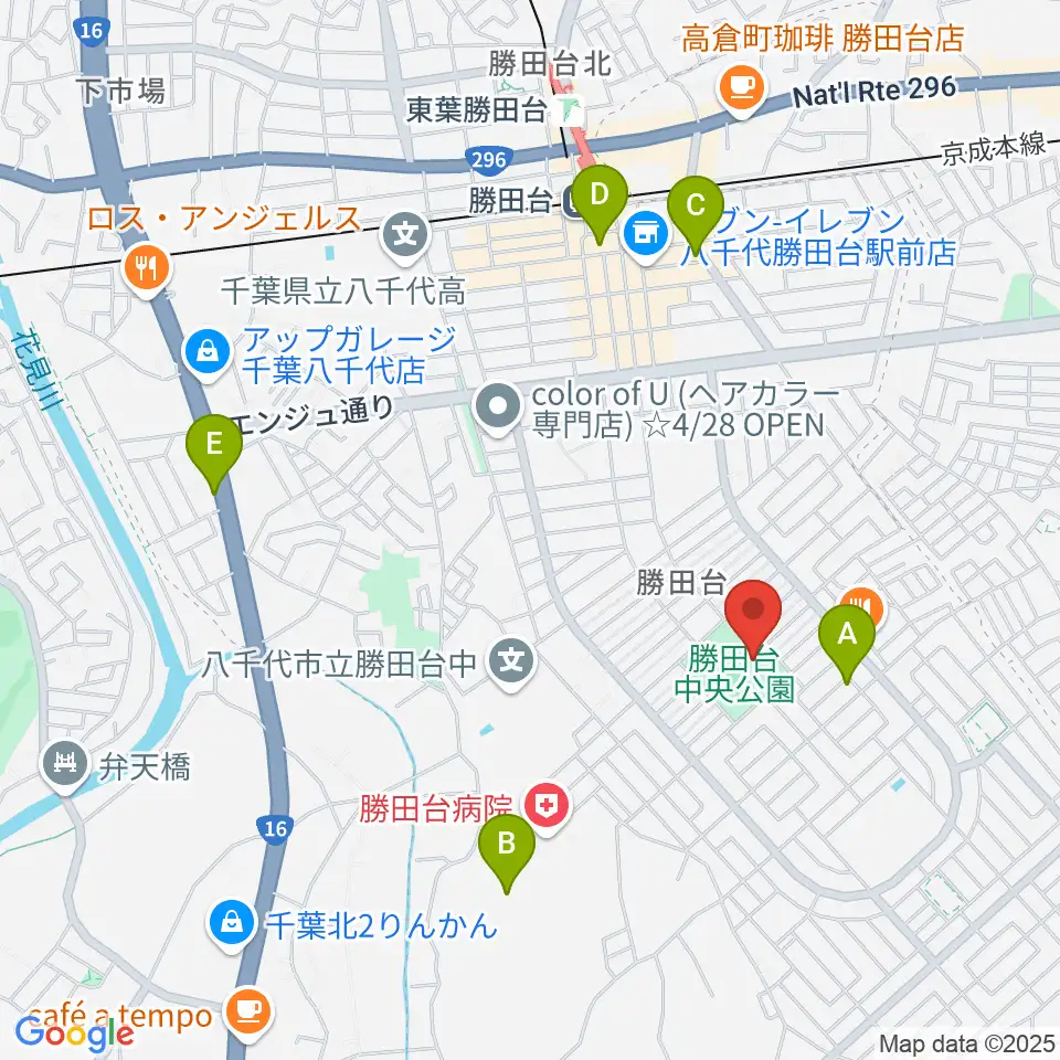 勝田台中央公園小体育館周辺のホテル一覧地図