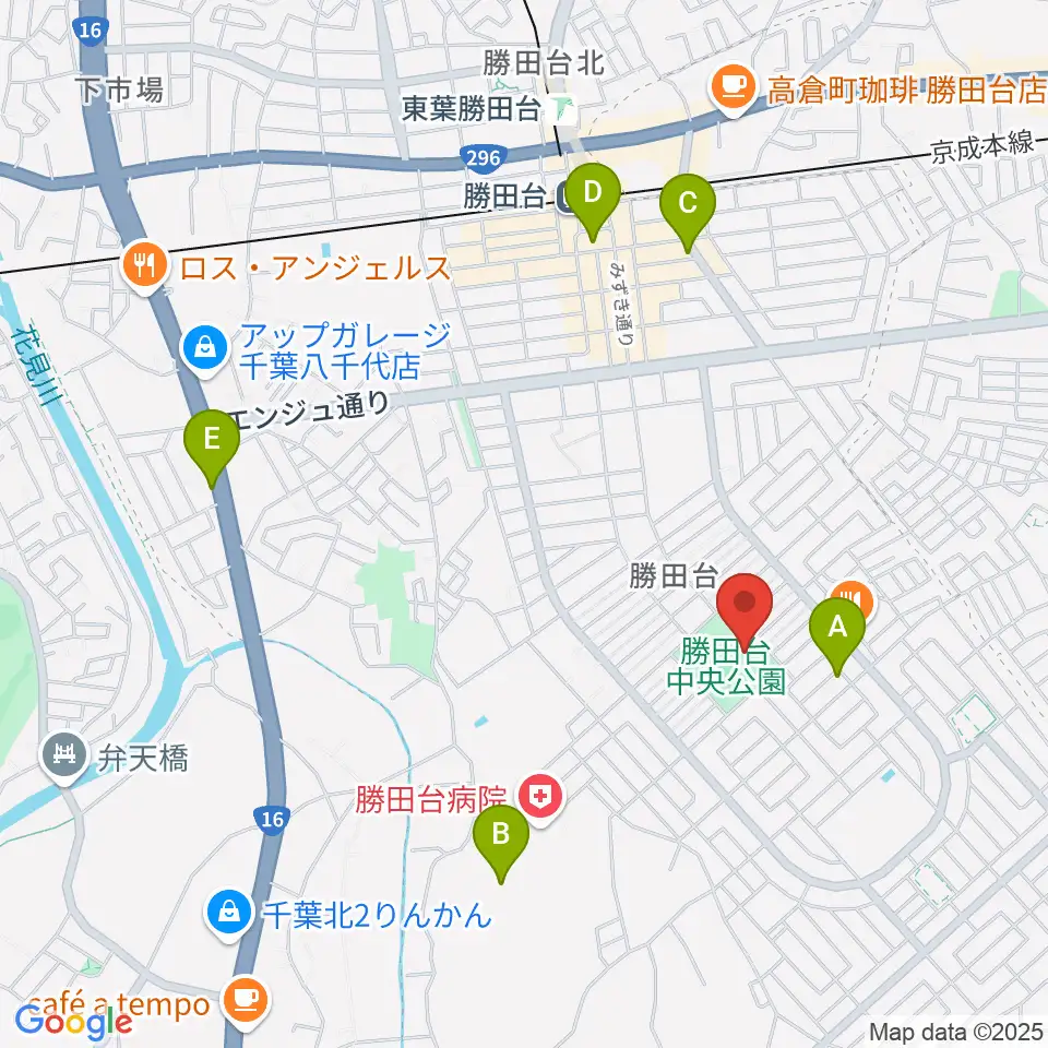 勝田台中央公園小体育館周辺のホテル一覧地図