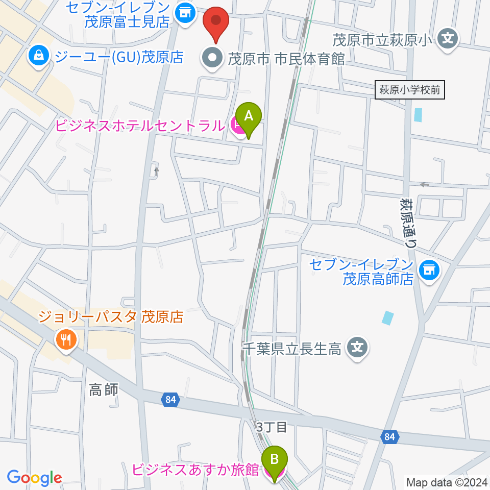 茂原市市民体育館周辺のホテル一覧地図