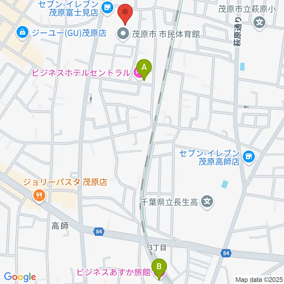 茂原市市民体育館周辺のホテル一覧地図