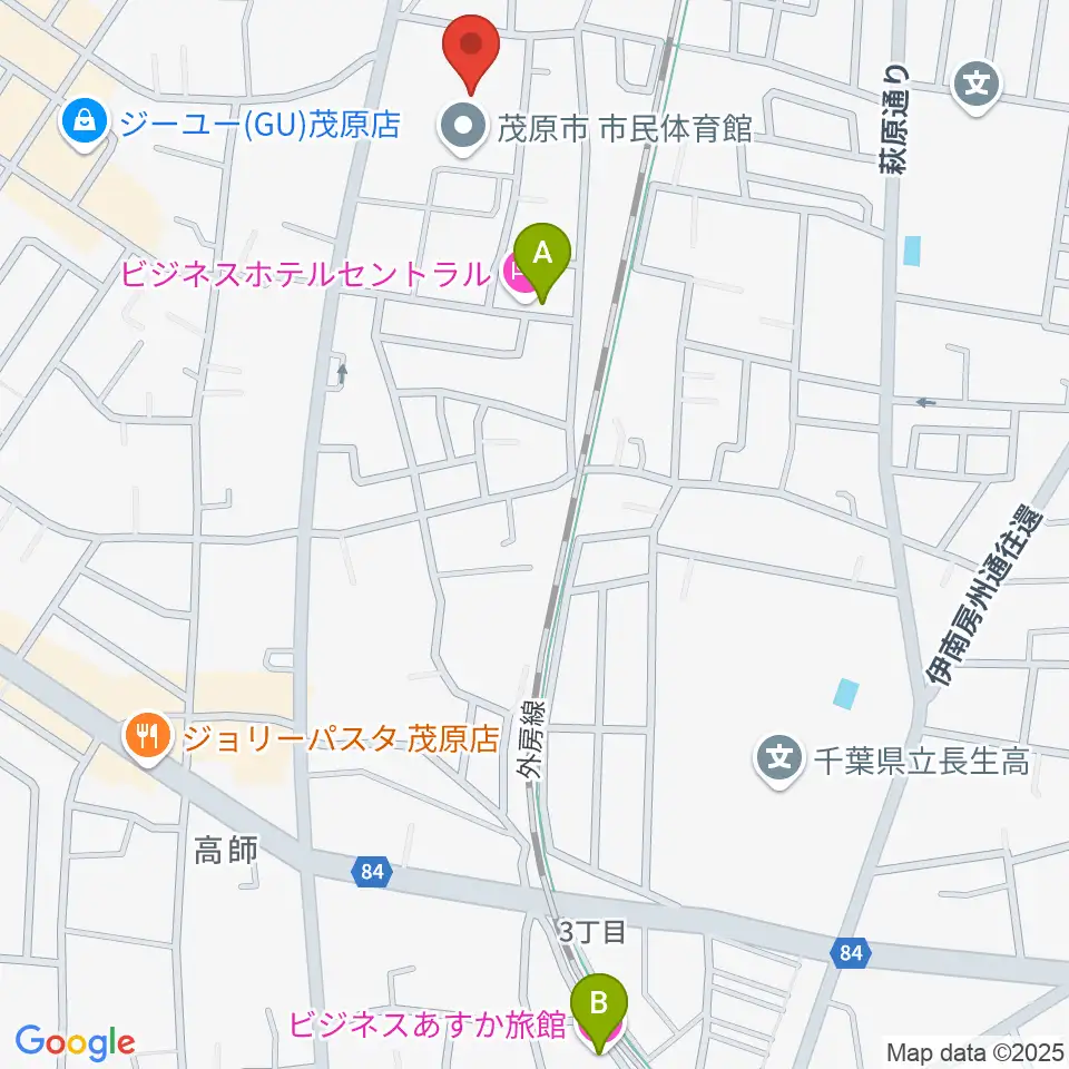 茂原市市民体育館周辺のホテル一覧地図