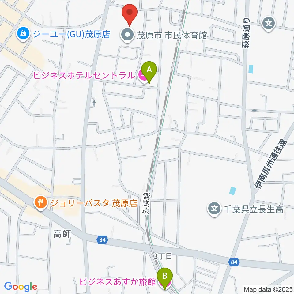 茂原市市民体育館周辺のホテル一覧地図