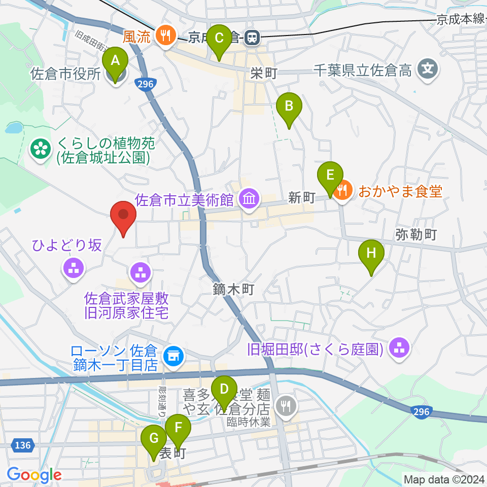 佐倉市民体育館周辺のホテル一覧地図