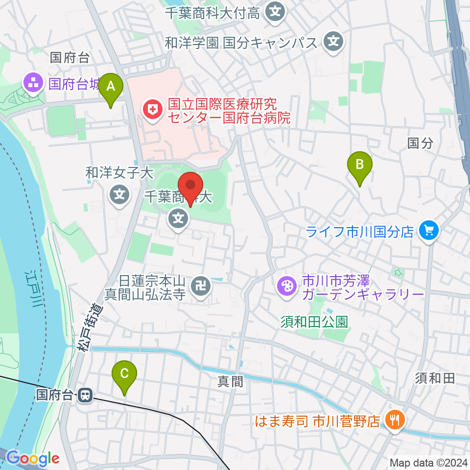 国府台市民体育館周辺のホテル一覧地図