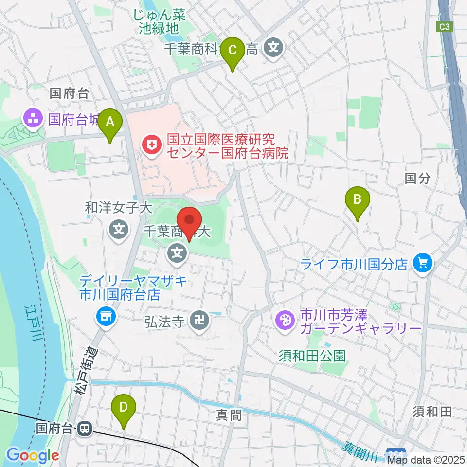 国府台市民体育館周辺のホテル一覧地図
