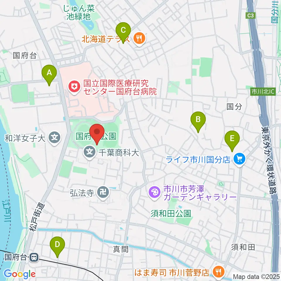 国府台市民体育館周辺のホテル一覧地図