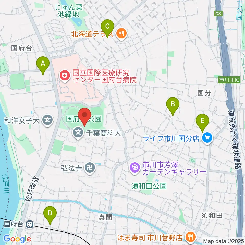 国府台市民体育館周辺のホテル一覧地図
