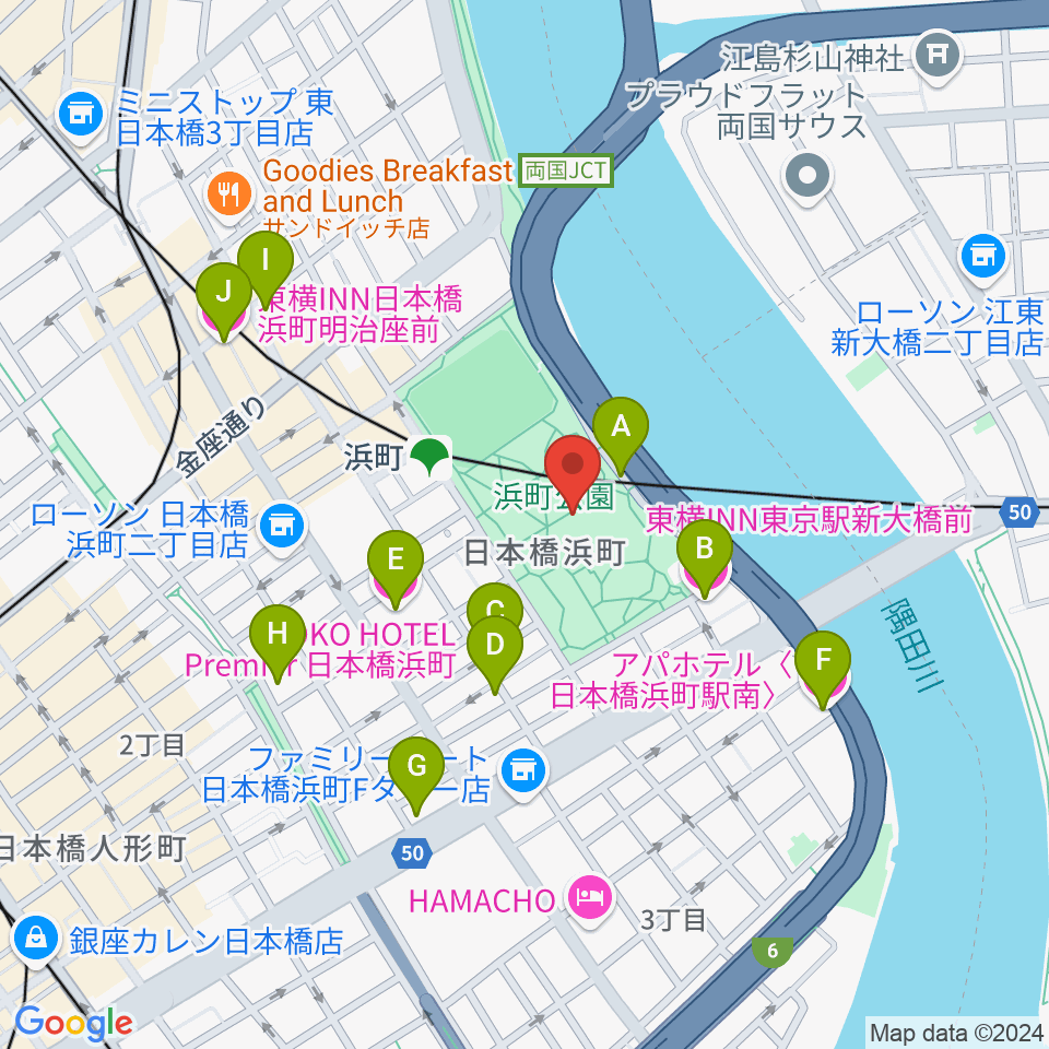 中央区立総合スポーツセンター周辺のホテル一覧地図