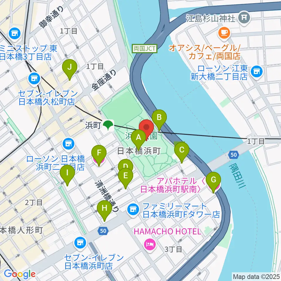 中央区立総合スポーツセンター周辺のホテル一覧地図