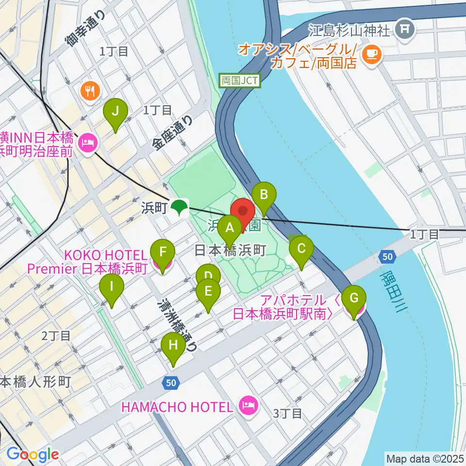 中央区立総合スポーツセンター周辺のホテル一覧地図