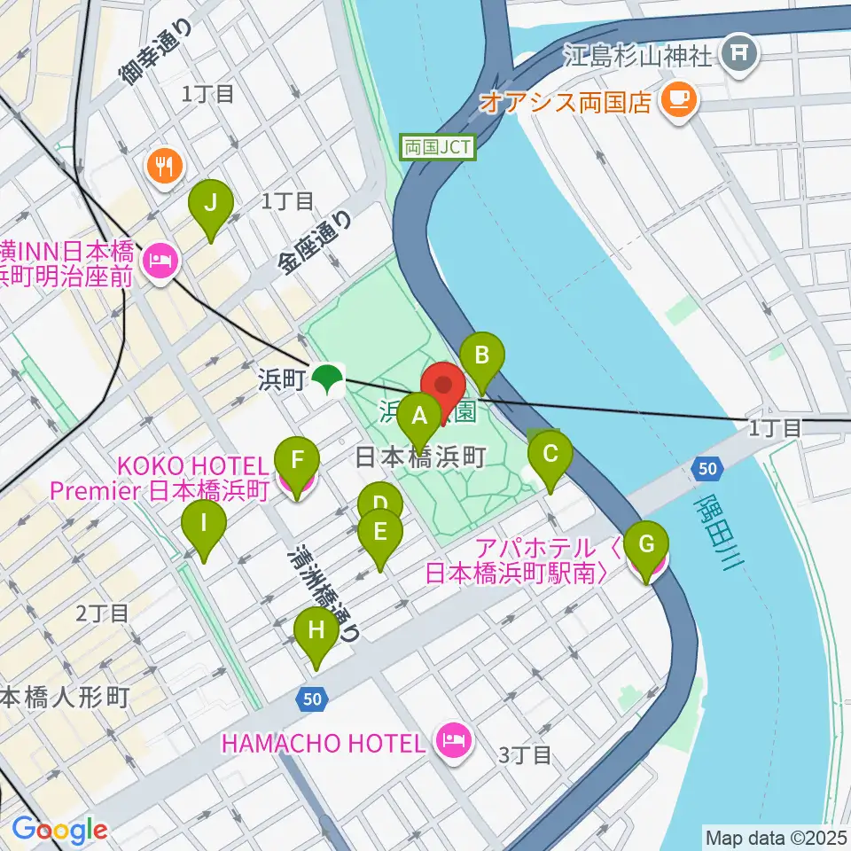 中央区立総合スポーツセンター周辺のホテル一覧地図