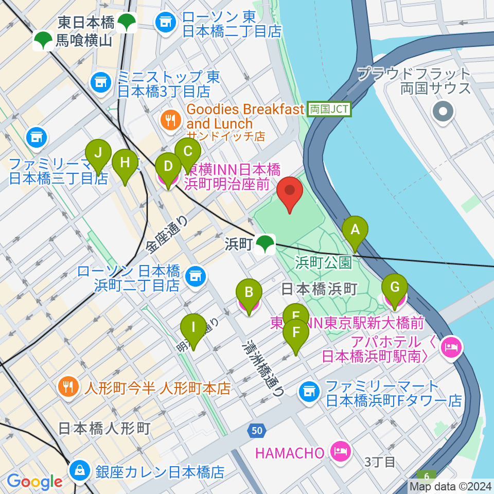 浜町運動場周辺のホテル一覧地図