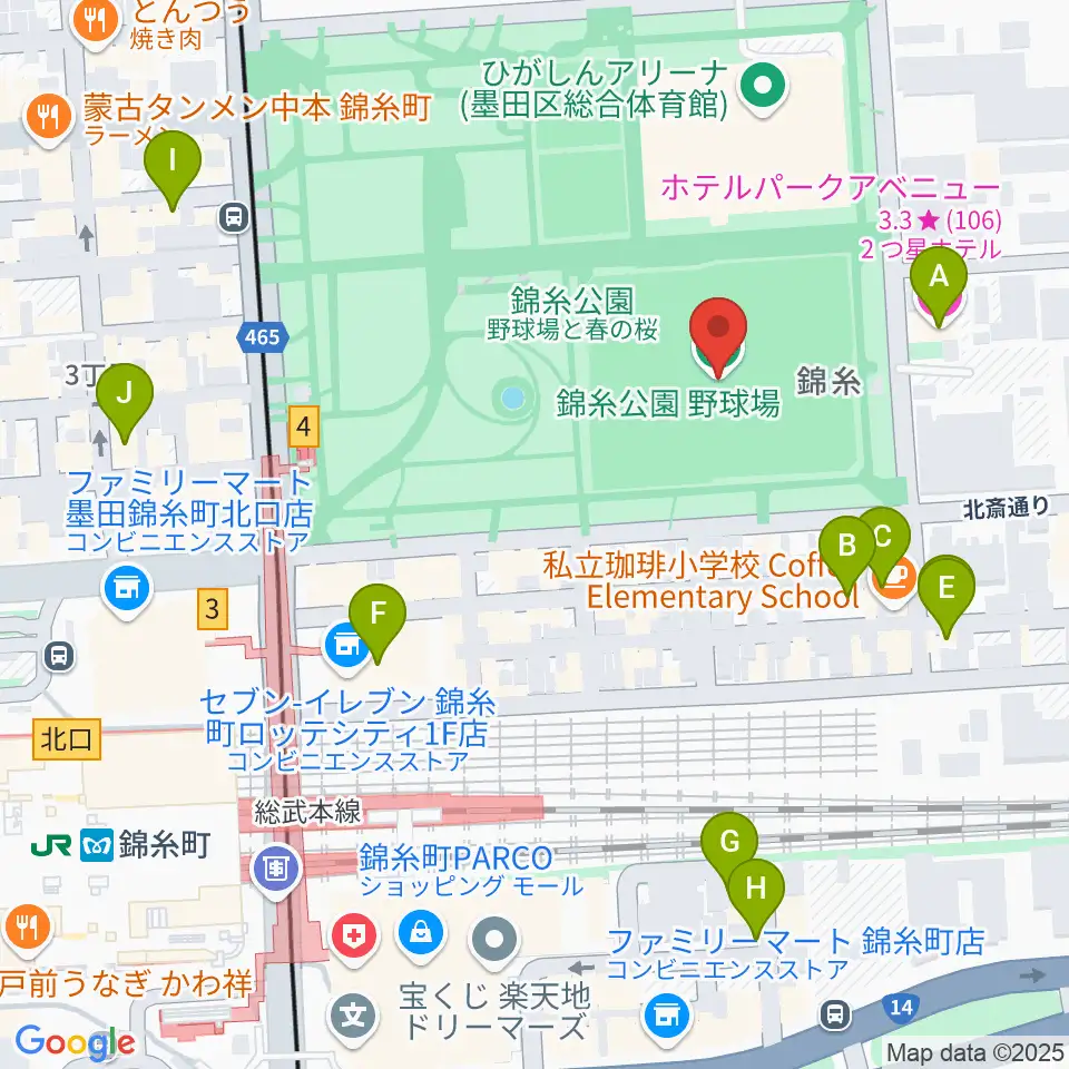 錦糸公園野球場周辺のホテル一覧地図