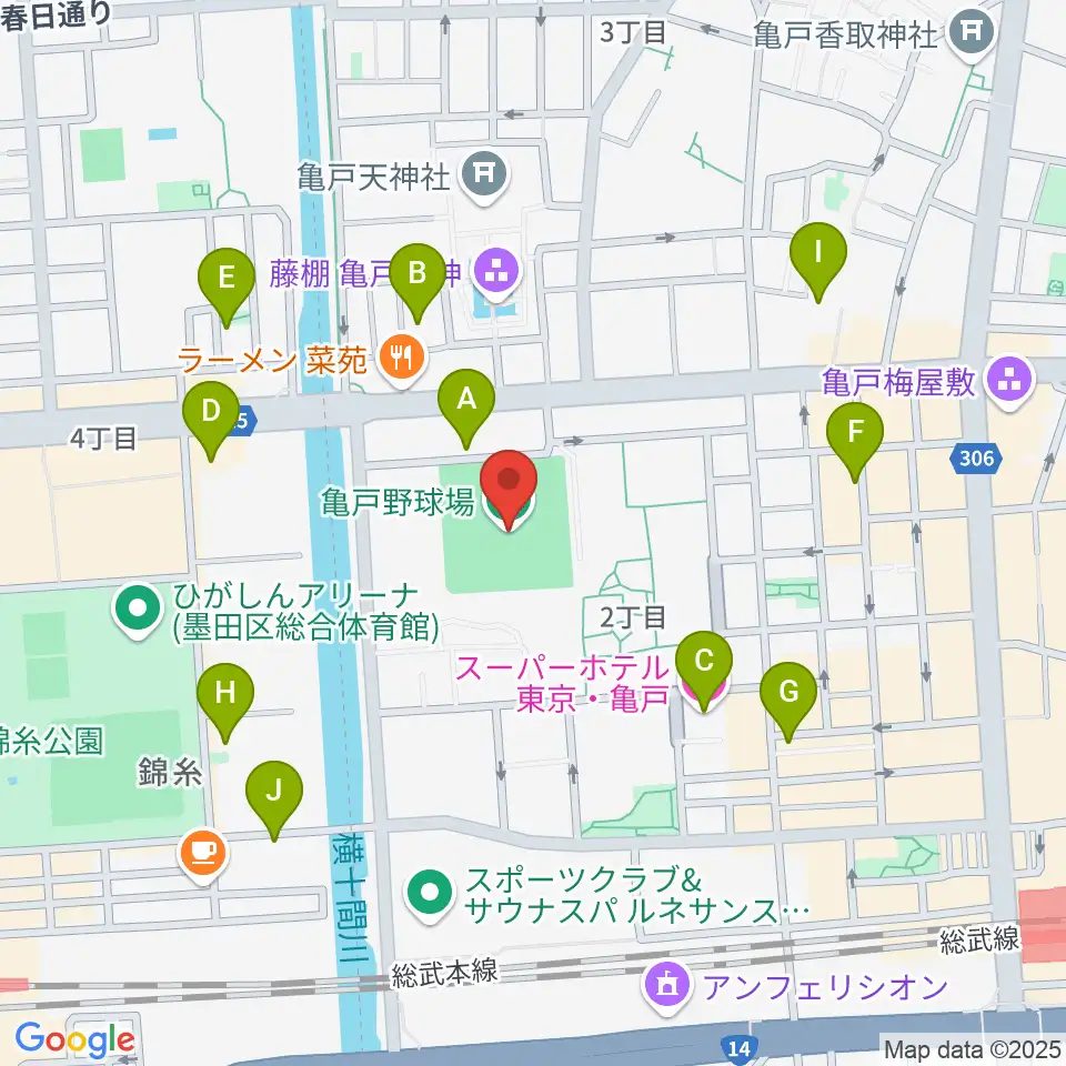 江東区営亀戸野球場周辺のホテル一覧地図