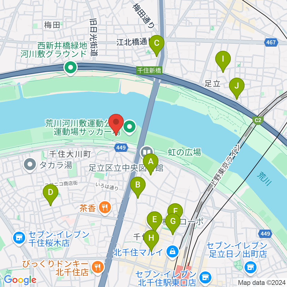 荒川河川敷運動公園野球場周辺のホテル一覧地図