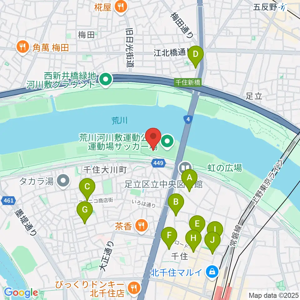 荒川河川敷運動公園野球場周辺のホテル一覧地図