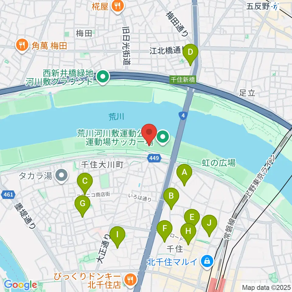 荒川河川敷運動公園野球場周辺のホテル一覧地図