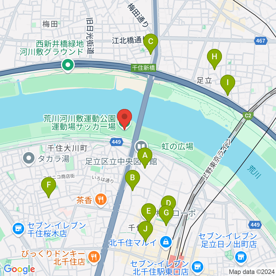 荒川河川敷運動公園サッカー場周辺のホテル一覧地図